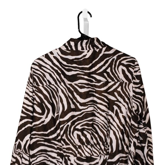 Chico's Womens Jacket Brown Beige Animal Print Linen Blend Button Glitter 2 L/12 - Picture 8 of 10